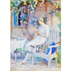 Woman on Terrace Painting Reproduction