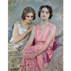 Two Young Women Seated Painting Reproduction