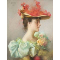 Elegant Lady with Hat Painting Reproduction