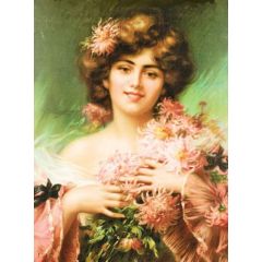 Woman with Chrysanthemums Painting Reproduction