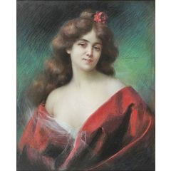Woman in red dress Painting Reproduction