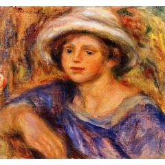 Bust of a Girl with a White Hat Painting Reproduction