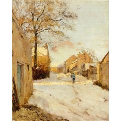 A Village Street in Winter, Painting Reproduction