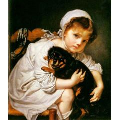 A Child Holding A Spaniel Painting Reproduction