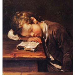 A schoolboy sleeping on his book Painting Reproduction