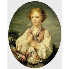 Young Boy with a Basket of Flowers Painting Reproduction