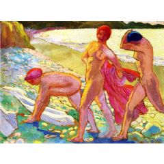 Evening on the Beach, after Bathing Painting Reproduction