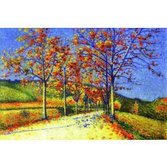 A Road with Almond Trees in Autumn Painting Reproduction