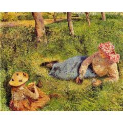 The Snack, Child and Young peasant at Rest, also known as Afternoon Break, Child and Young Peasant Woman Resting Painting Reproduction