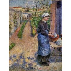 Young Woman Washing Plates Painting Reproduction