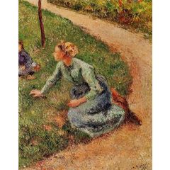 Peasant Trimming the Lawn Painting Reproduction