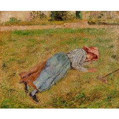 Resting, Peasant Girl Lying on the Grass, Pontoise Painting Reproduction