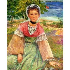 Young Breton Woman Painting Reproduction