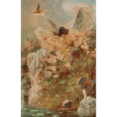 Two Fairies with a Swan Painting Reproduction