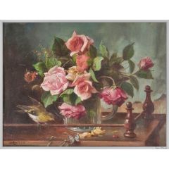 Roses, Bird and Butterfly Painting Reproduction