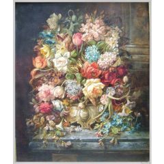 Large still-life withflowers, butterflies, beetles and dragon-fly Painting Reproduction