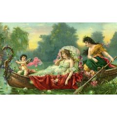 Lady and Cherub in a Boat Painting Reproduction