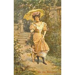 Woman with Cupid Painting Reproduction