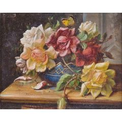 Roses in an ornamental vase Painting Reproduction