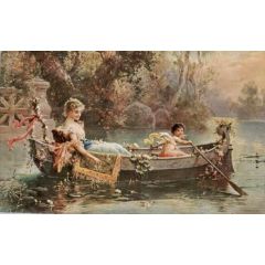 Woman and Cupid in a Boat Painting Reproduction