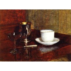 Still Life: Glass, Silver Goblet and Cup of Champagne Painting Reproduction