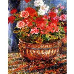 Geraniums in a Copper Basin Painting Reproduction