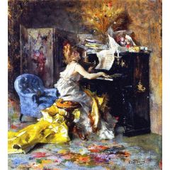 Woman at a Piano Painting Reproduction
