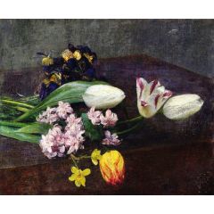 Hyacinth, Tulips and Pansies on a Table Painting Reproduction