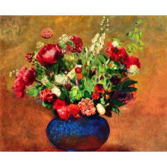 Poppies and Sweet William in a Blue Vase Painting Reproduction