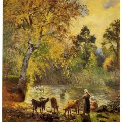 Autumn, Montfoucault Pond Painting Reproduction