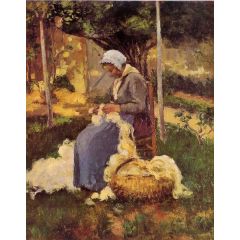 Peasant Woman Carding Wool Painting Reproduction