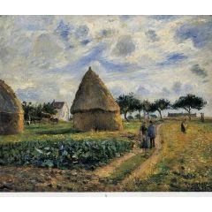 Peasants and Hay Stacks Painting Reproduction
