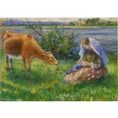 Cowherd, Pontoise Painting Reproduction