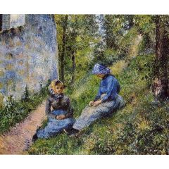 Seated Peasants, Sewing Painting Reproduction