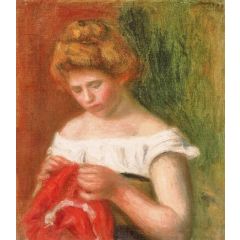 Young Woman Sewing Painting Reproduction