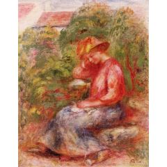 Woman in a Red Blouse Painting Reproduction