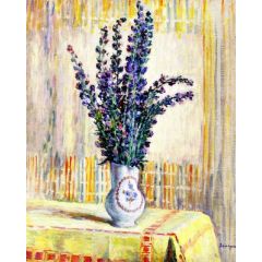 Pitcher of Flowers on a Table Painting Reproduction
