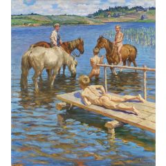 Bathing Horses Painting Reproduction