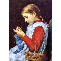 Girl Knitting Painting Reproduction