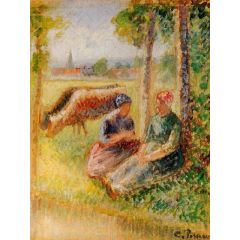 Two Cowherds by the River Painting Reproduction