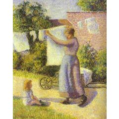Woman Hanging Laundry Painting Reproduction