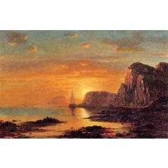 Seascape: Cliffs at Sunset Painting Reproduction