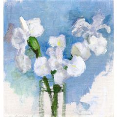 White Irises against a Light Blue Background Painting Reproduction