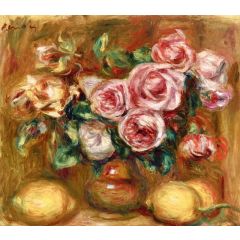 Still Life: Bouquet of Roses with Lemons Painting Reproduction