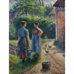 Peasants Chatting in the Farmyard, Eragny Painting Reproduction