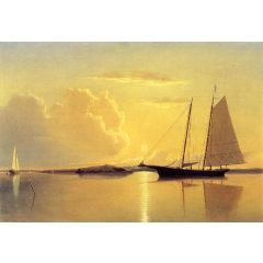 Schooner in Fairhaven Harbor, Sunrise Painting Reproduction
