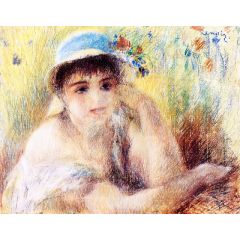 Woman in a Straw Hat Painting Reproduction