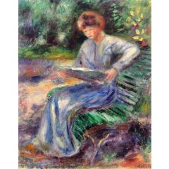 Woman Seated on a Bench, Reading Painting Reproduction