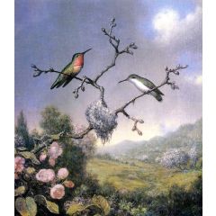 Hummingbirds and Apple Blossoms Painting Reproduction