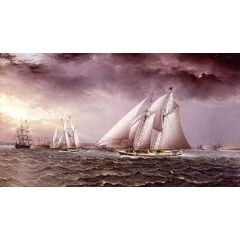 Schooner Race in New York Harbor Painting Reproduction
